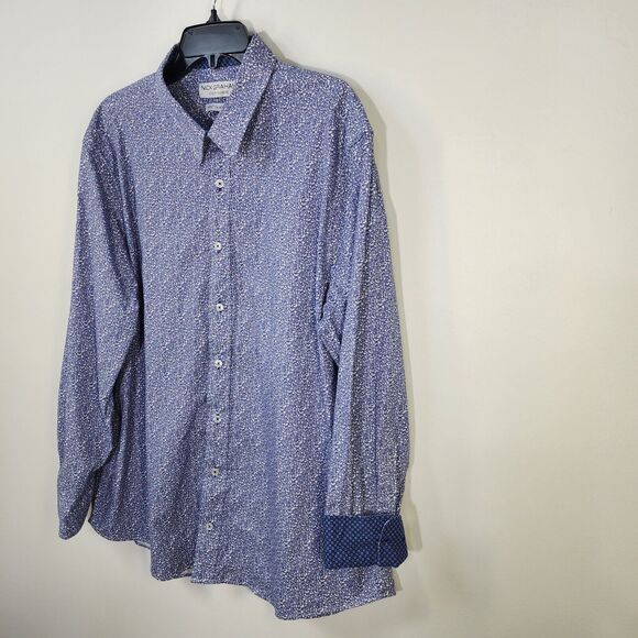 Nick Graham Everywhere Mens Shirt 2XL Blue Paisley Flip Cuff Modern Fit Stretch - Picture 5 of 11